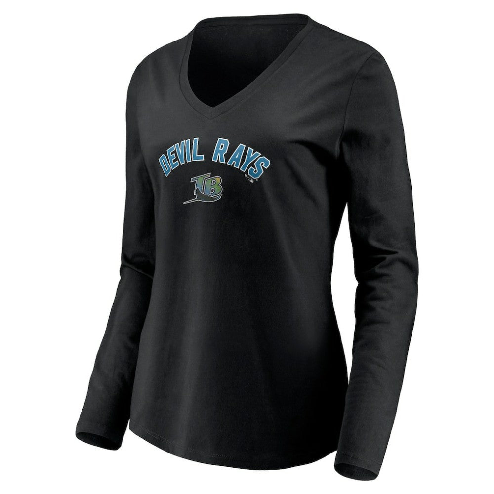 Tampa Bay Rays Women's Cooperstown Collection Personalized Winning Streak Long Sleeve V-Neck T-Shirt Black