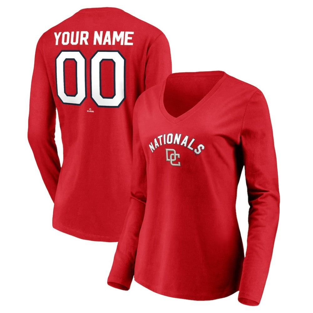 Washington Nationals Women's Cooperstown Collection Personalized Winning Streak Long Sleeve V-Neck T-Shirt Red