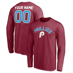 Philadelphia Phillies Personalized Cooperstown Collection Alternate Winning Streak Long Sleeve T-Shirt Burgundy