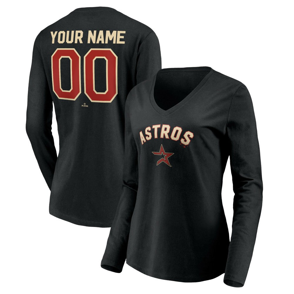 Houston Astros Women's Personalized Cooperstown Collection Alternate Winning Streak Long Sleeve V-Neck T-Shirt Black