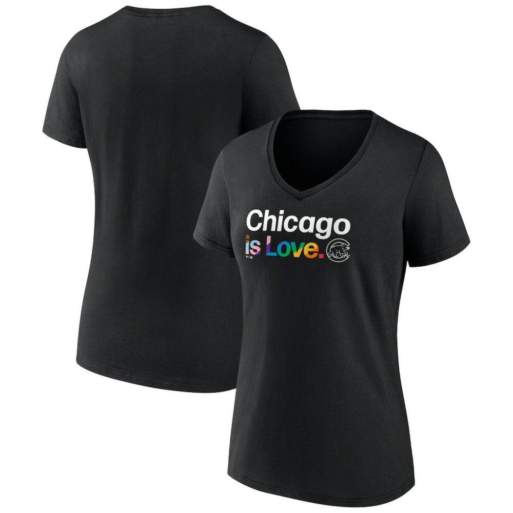 Chicago Cubs Women's City Pride V-Neck T-Shirt Black