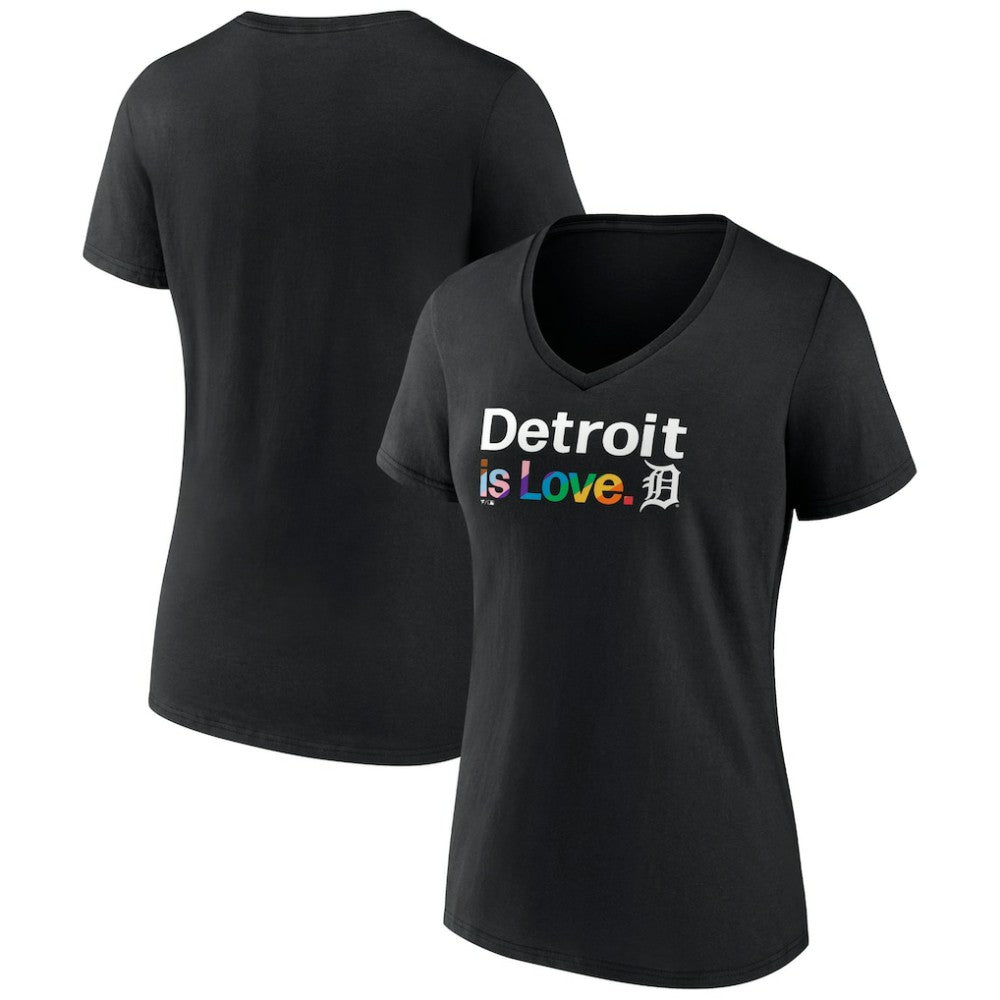 Detroit Tigers Women's City Pride V-Neck T-Shirt Black