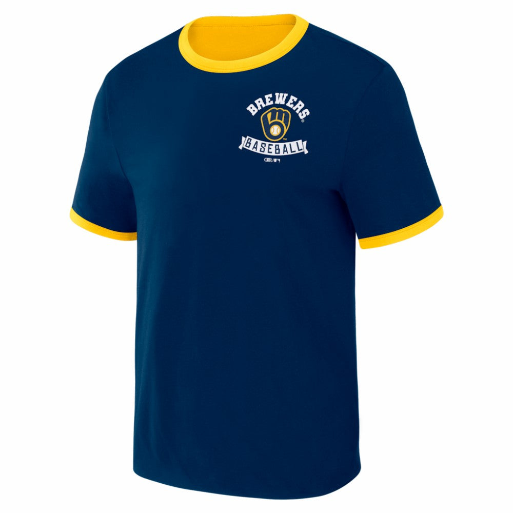 Milwaukee Brewers Darius Rucker Collection Two-Way Ringer Reversible T-Shirt Navy/Gold