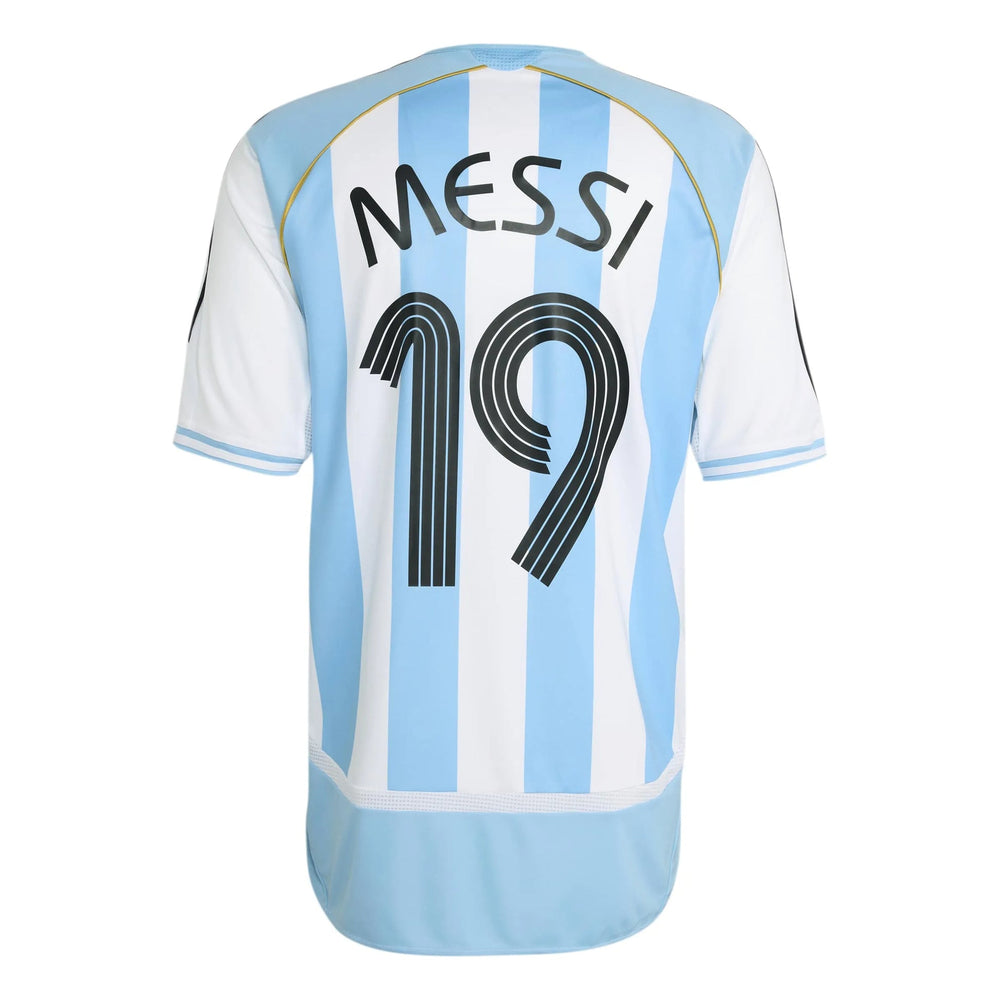 2006 Argentina Men's Retro Stadium Home Messi #19 Soccer Jersey White / Clear Blue