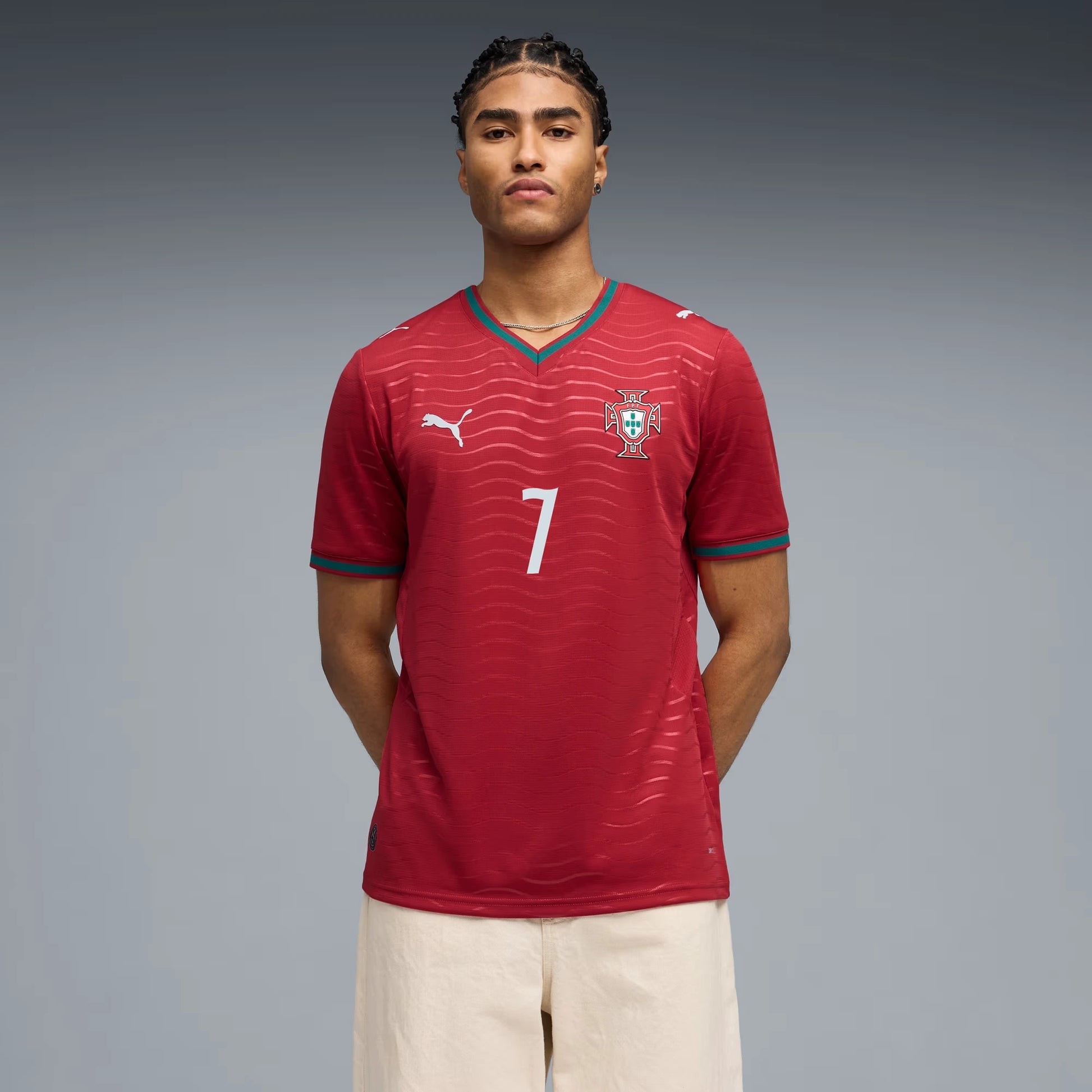 2026 Portugal Men's Stadium Home Ronaldo #7 Soccer Jersey Club Red-Green Lagoon