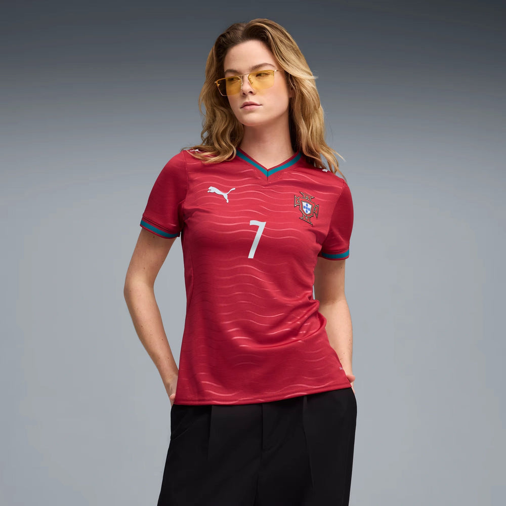 2026 Portugal Women's Stadium Home Ronaldo #7 Soccer Jersey Club Red-Green Lagoon