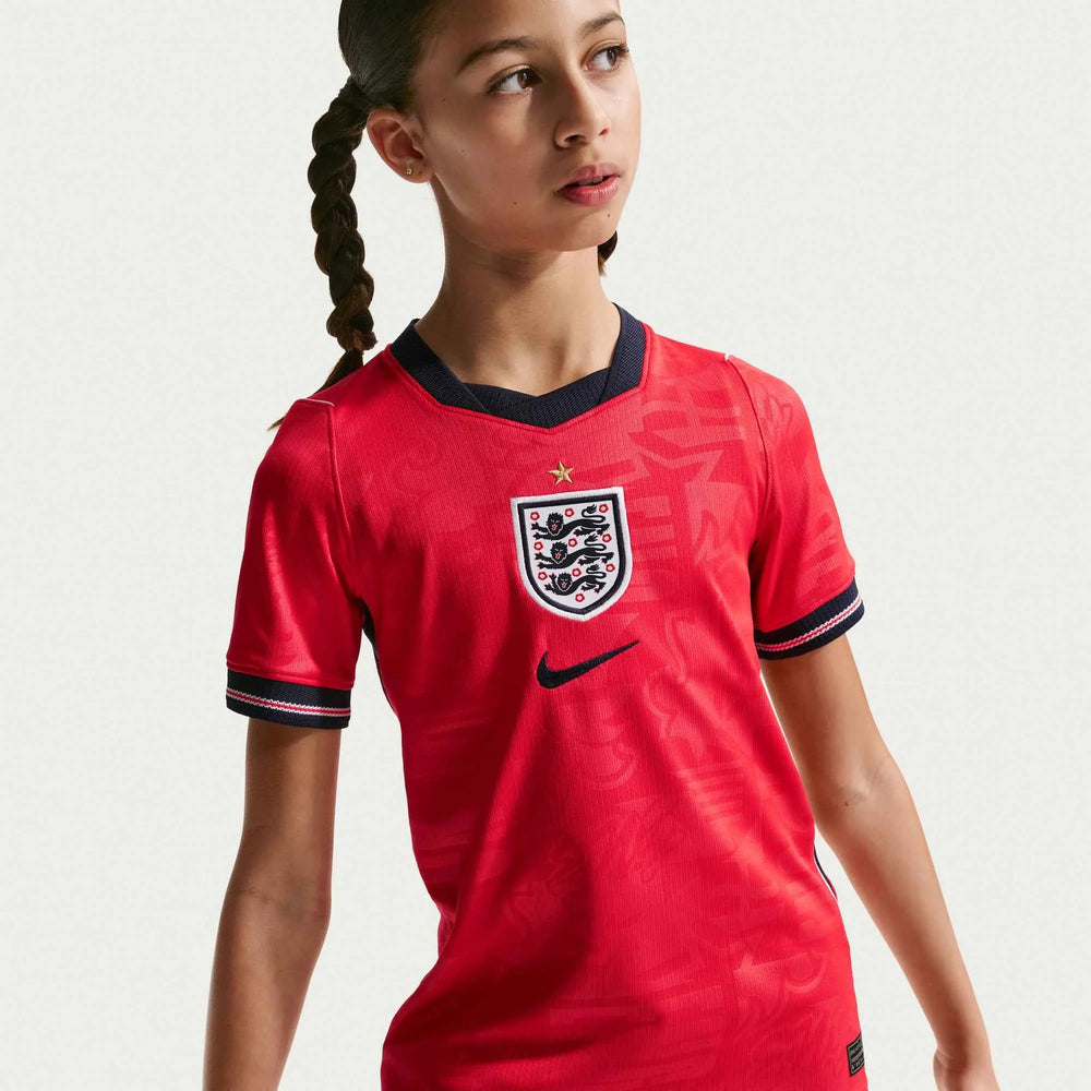 2026-27 England Youth Stadium Away Soccer Jersey Speed Red/Obsidian/White/Obsidian
